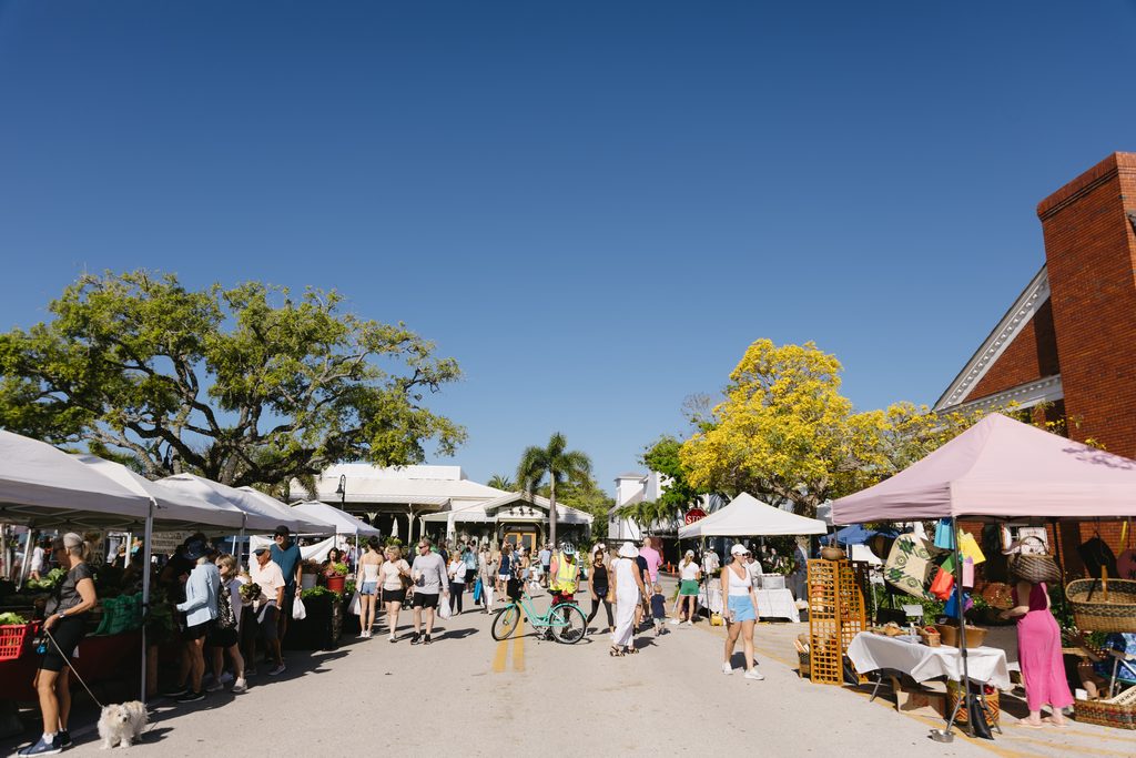 Shoppers browsing Saturday Farmer's Market on 3rd St S in February 2026 